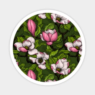 Blooming magnolia on dark green Magnet